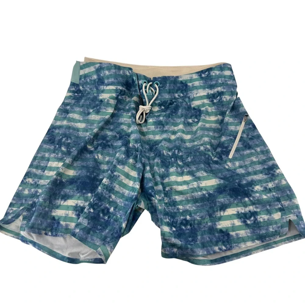 Lululemon Mens Current State Board Shorts‎ Blue Teal Striped Tie Dye Size 36